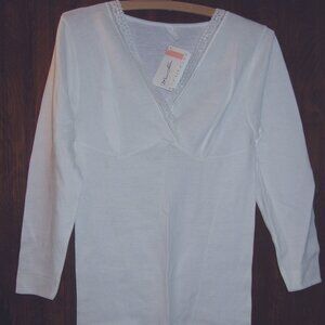 Womens Stretch Long Sleeve CAMISOLE TOP White Sz 3 EU Small US 25" L Italy F